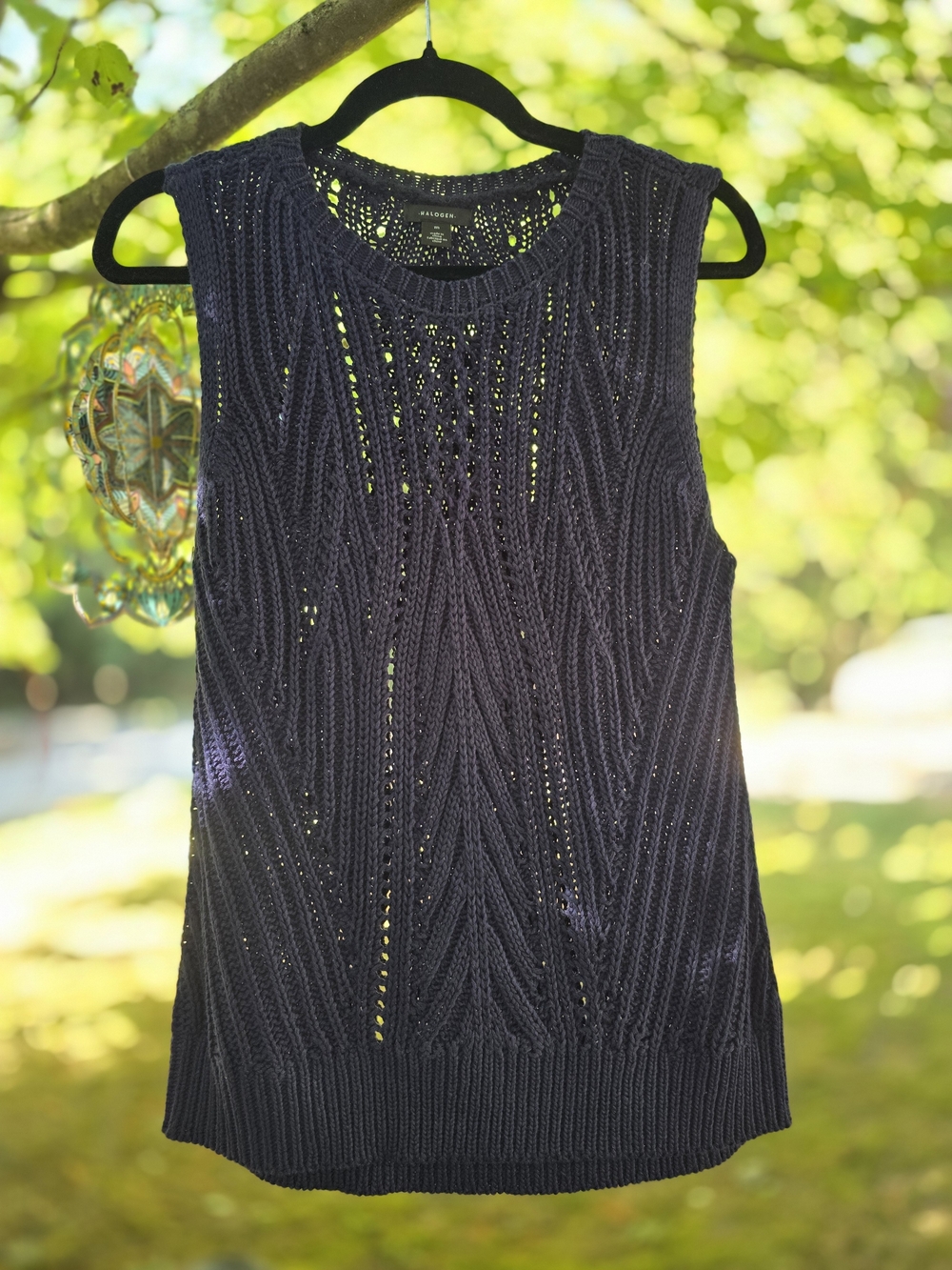 Halogen Navy Open-Stitch Knit Tank